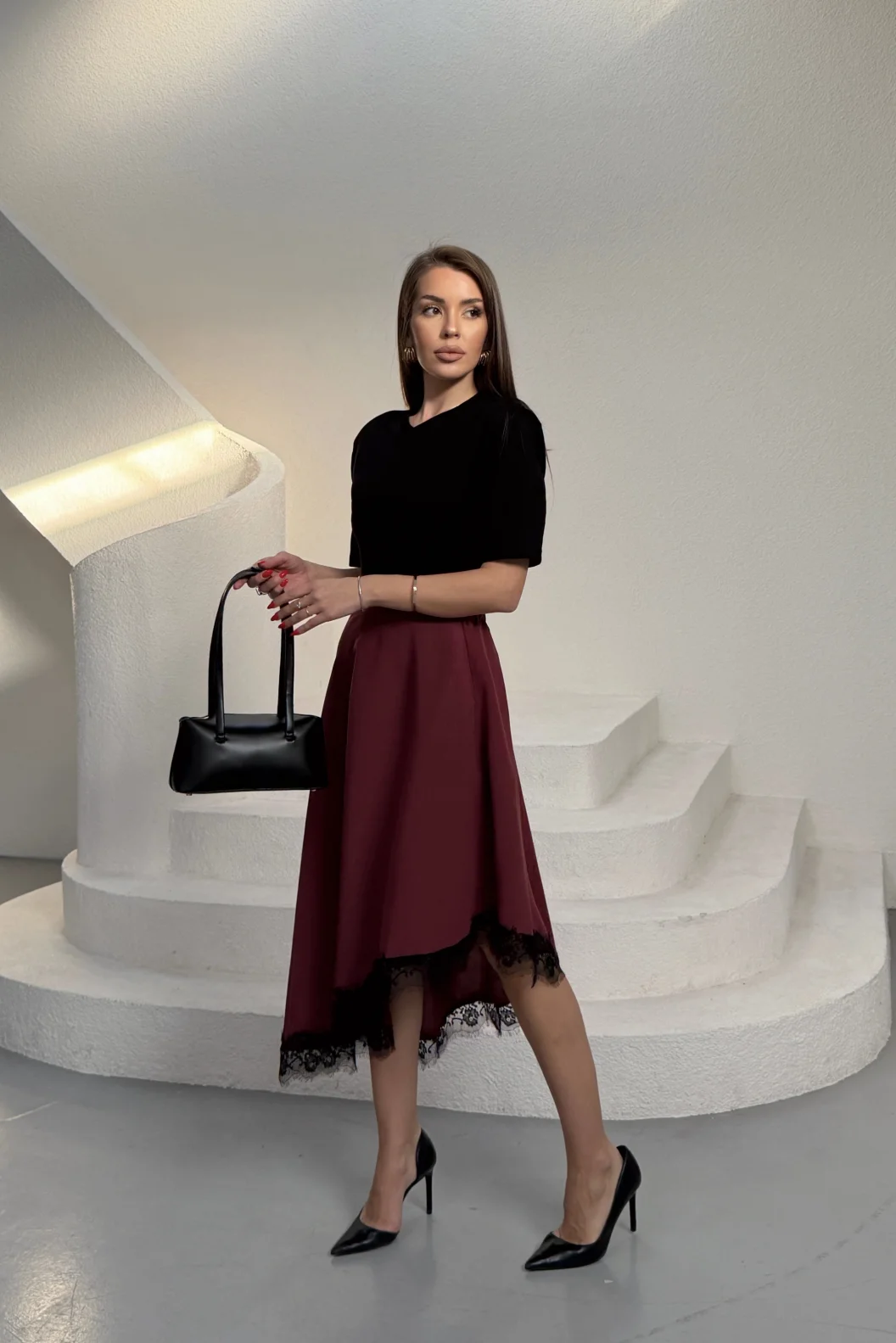 Bordo Modal Dantelli Etek