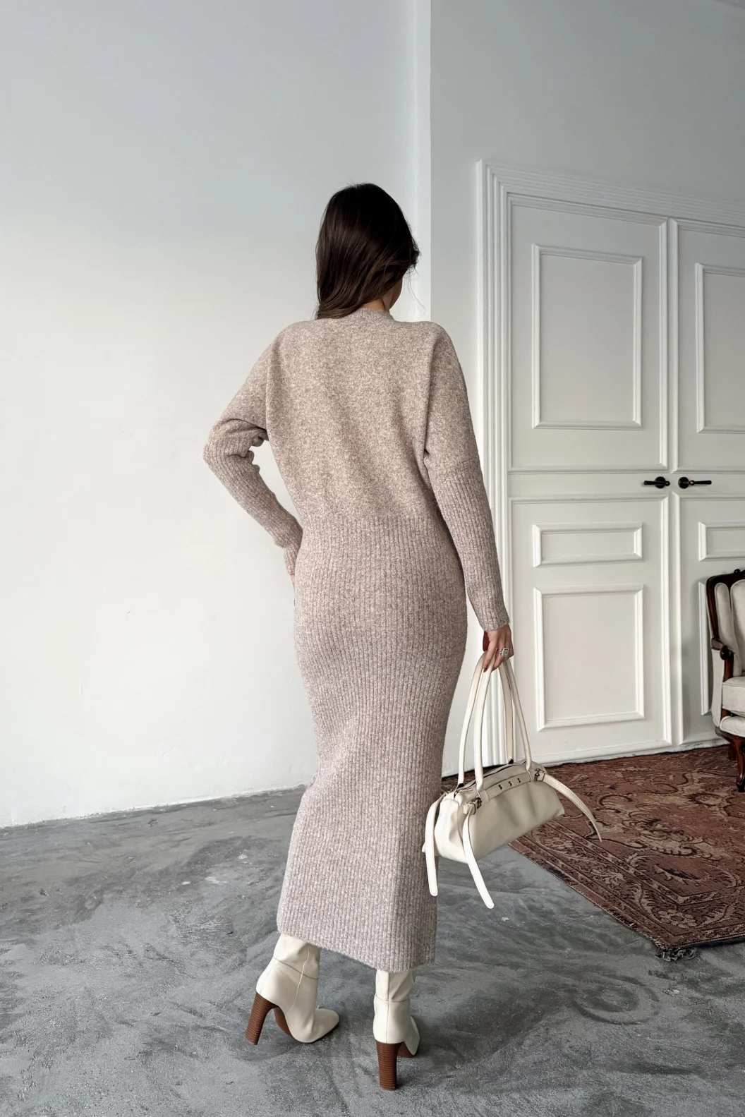 Dilvin Bisiklet Yaka Yumuşak Dokulu Triko Elbise