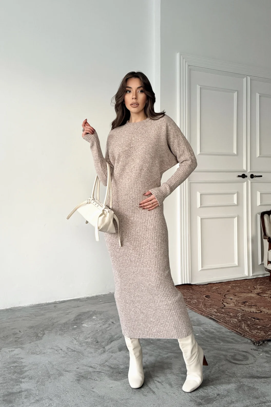 Dilvin Bisiklet Yaka Yumuşak Dokulu Triko Elbise