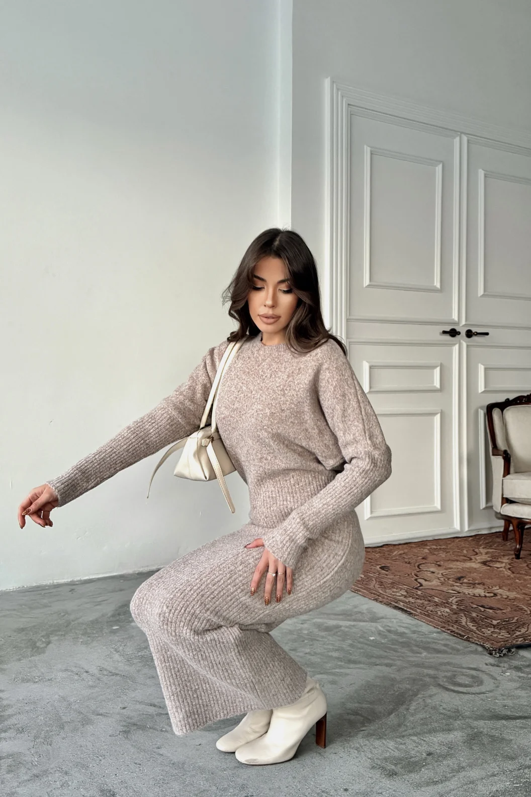 Dilvin Bisiklet Yaka Yumuşak Dokulu Triko Elbise