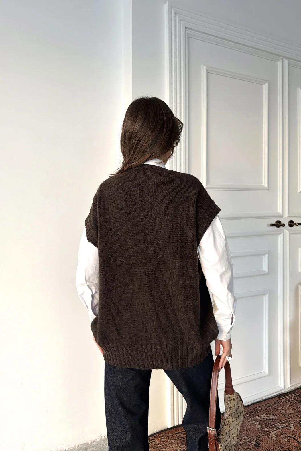 Dilvin Kahve Bisiklet Yaka Verev Triko Süveter