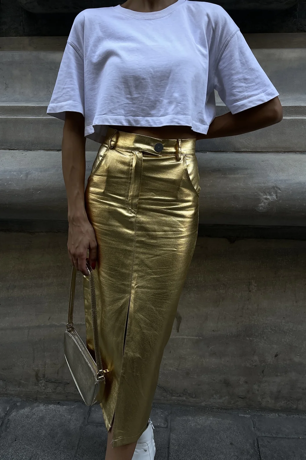 Gold Varak Önden Yırtmaçlı Etek