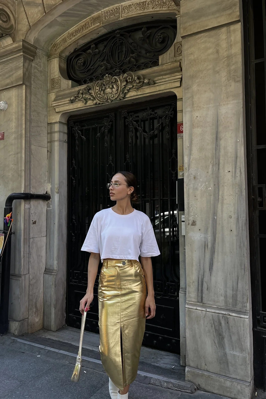 Gold Varak Önden Yırtmaçlı Etek