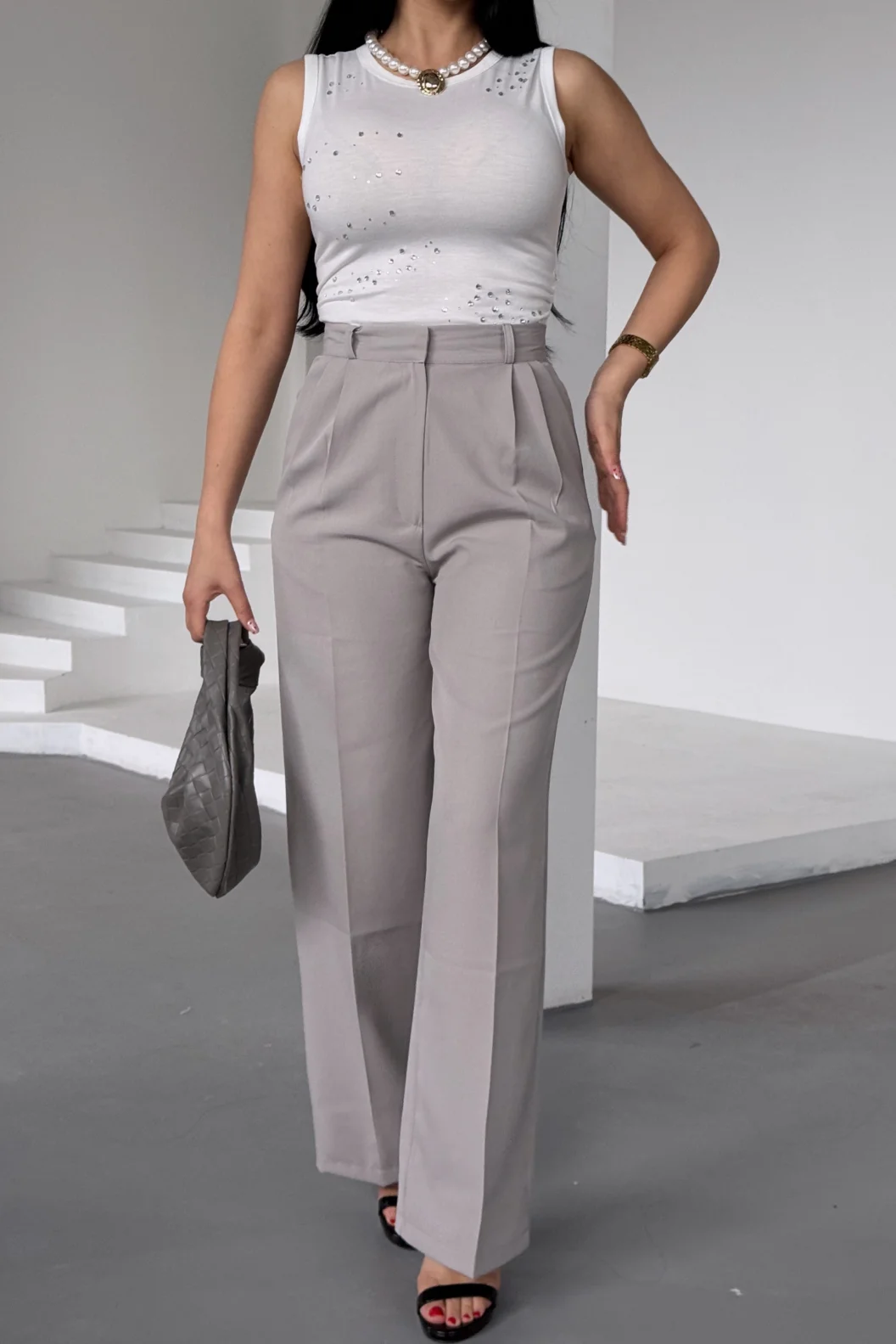 Gri Atlas Palazzo Pantolon