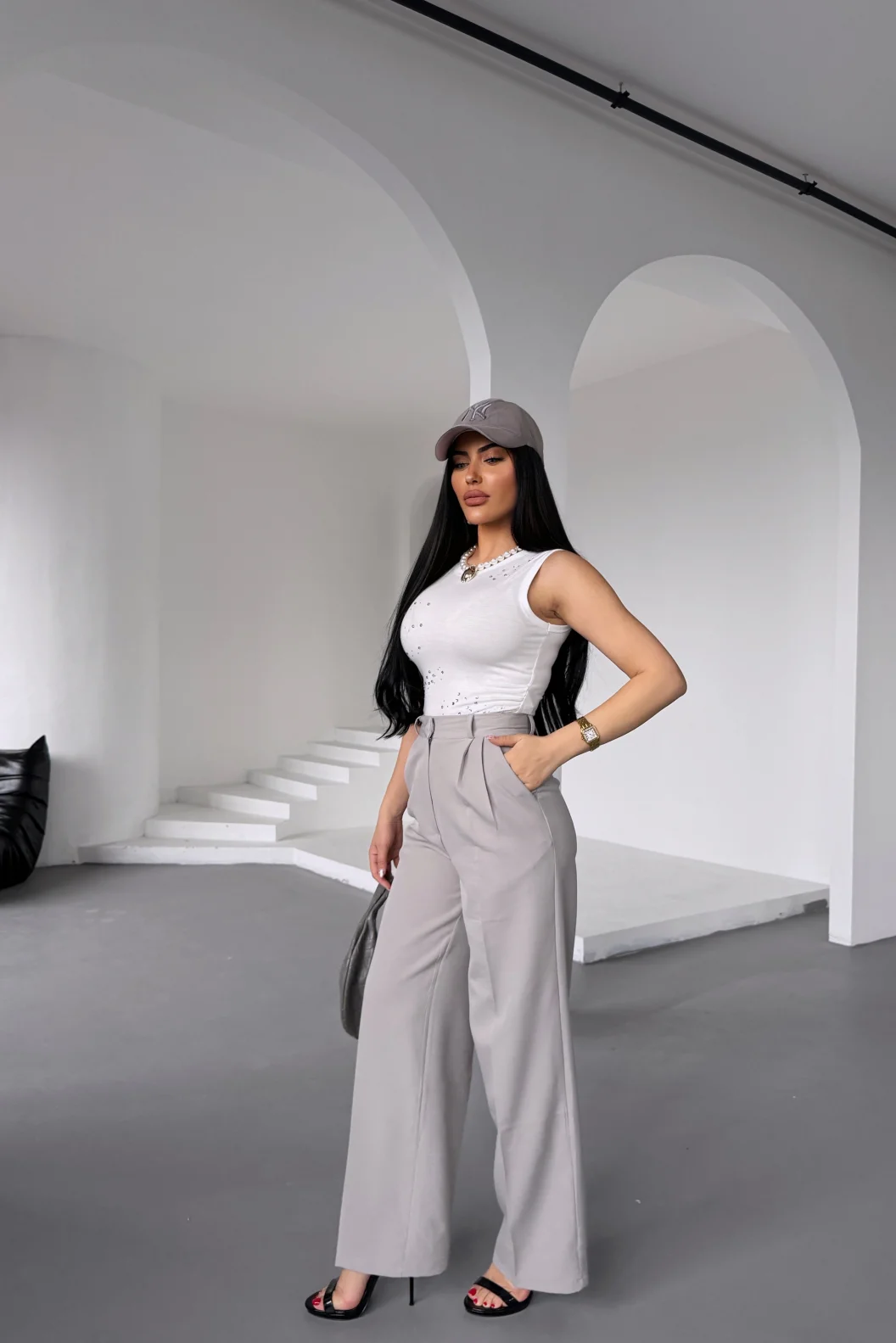 Gri Atlas Palazzo Pantolon