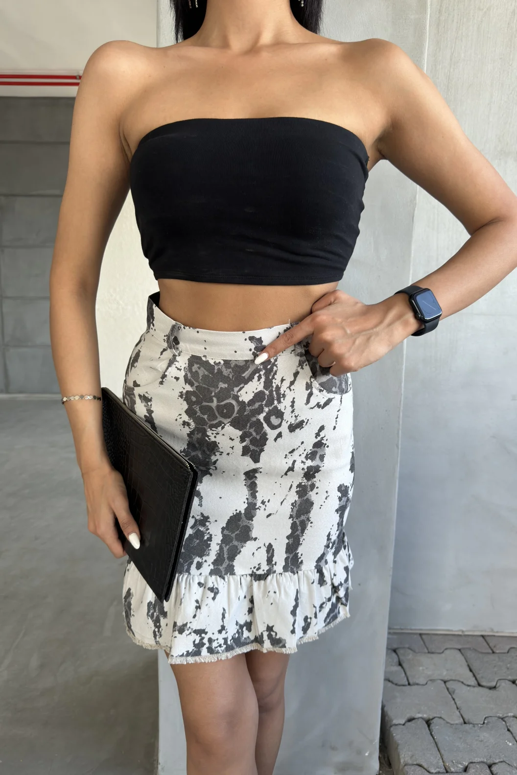 Gri Leopar Desenli Etek