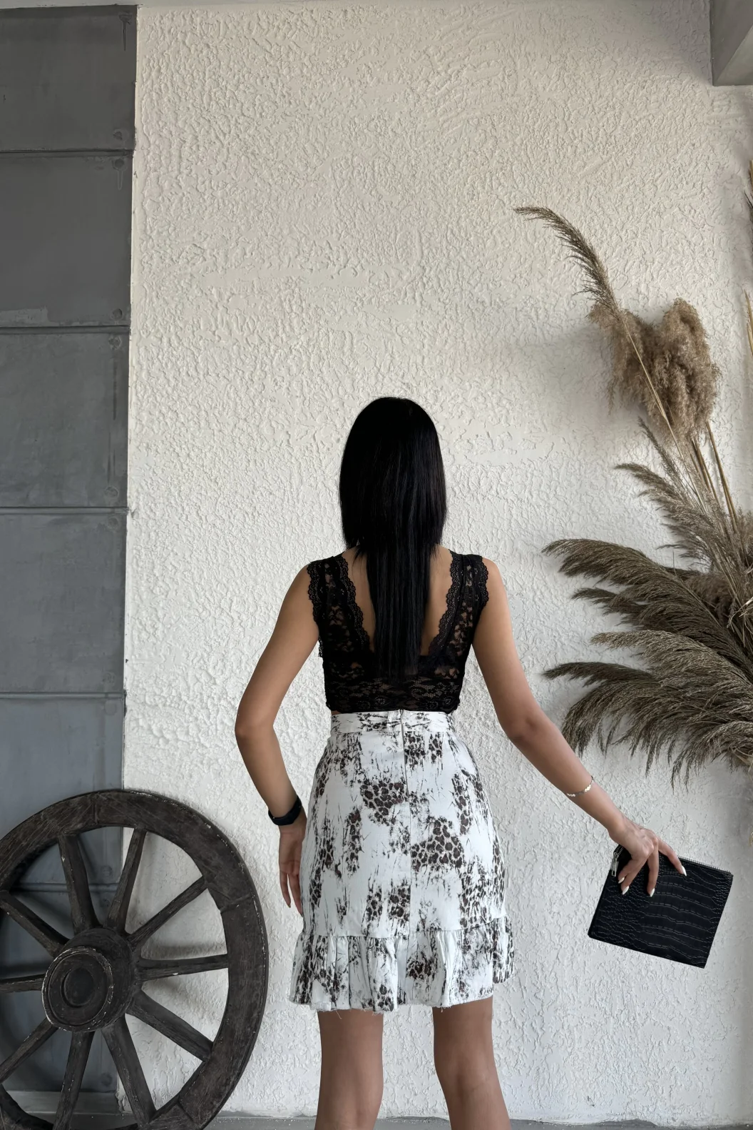 Gri Leopar Desenli Etek