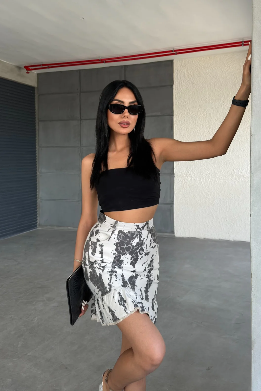 Gri Leopar Desenli Etek