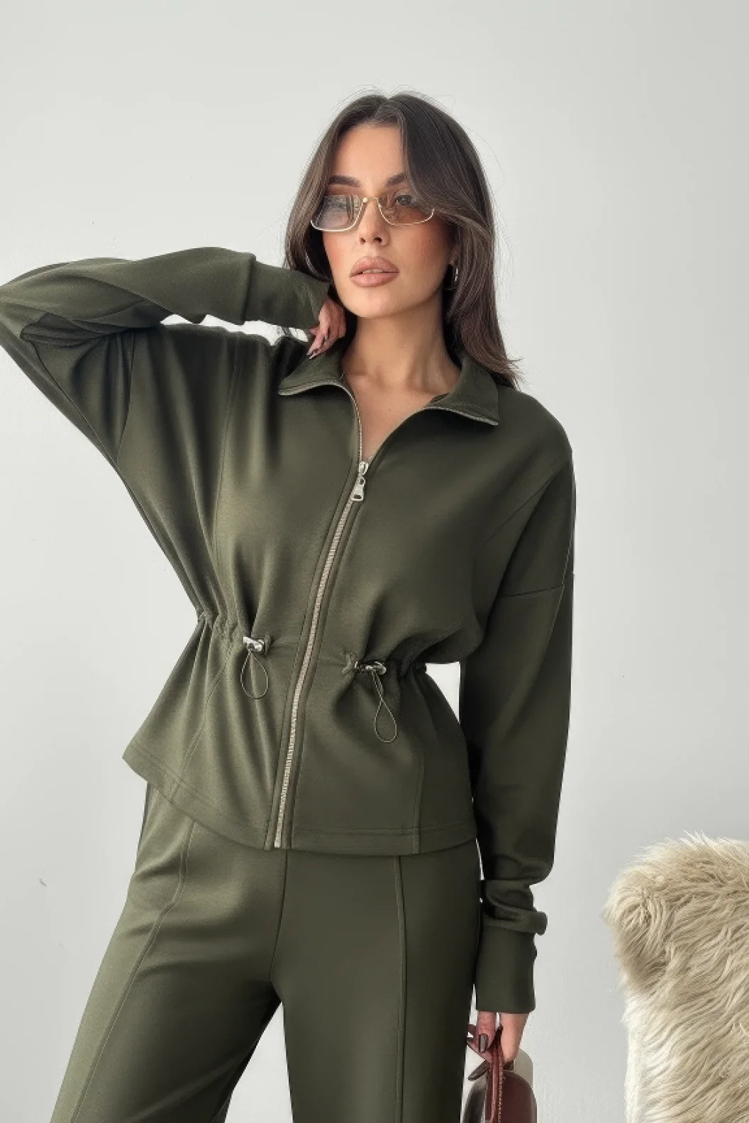 Haki Bel Büzgülü Modal Takım