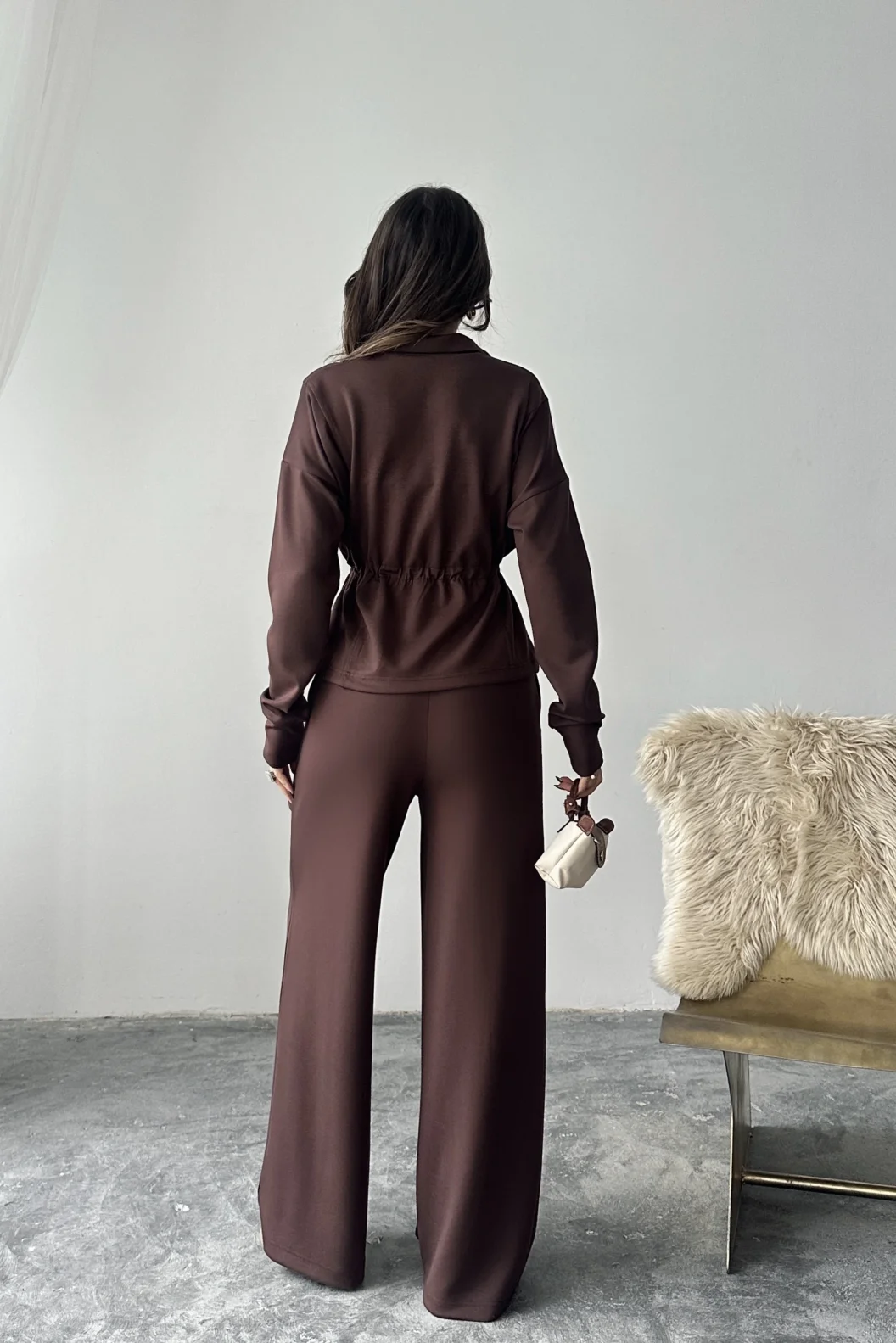 Kahve Bel Büzgülü Modal Takım