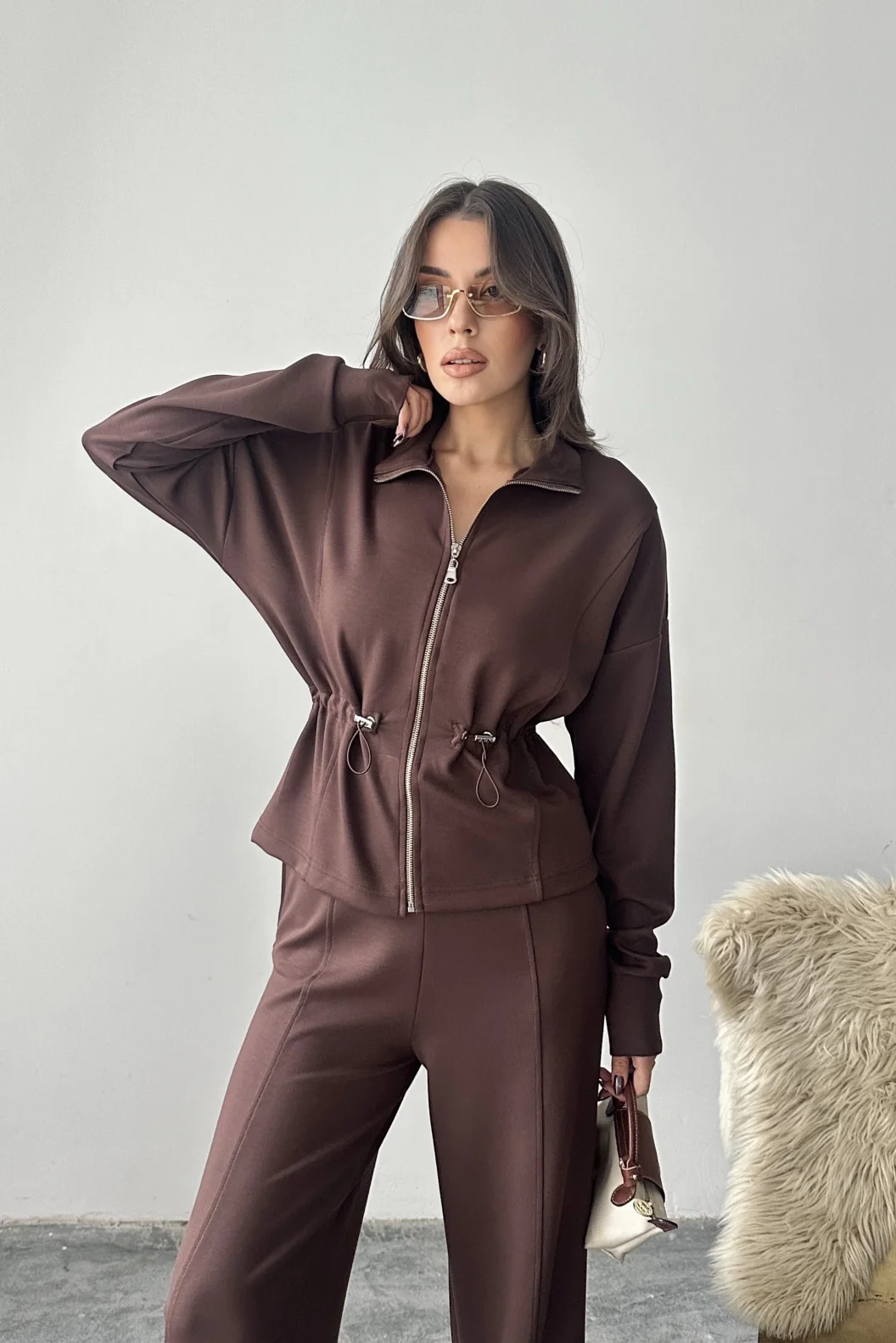 Kahve Bel Büzgülü Modal Takım