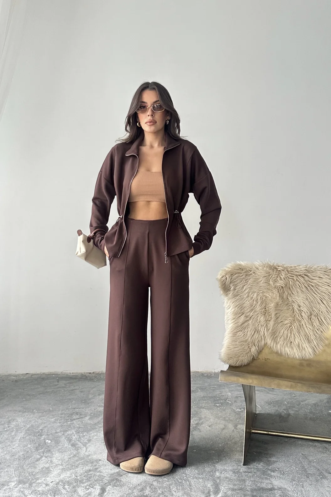 Kahve Bel Büzgülü Modal Takım