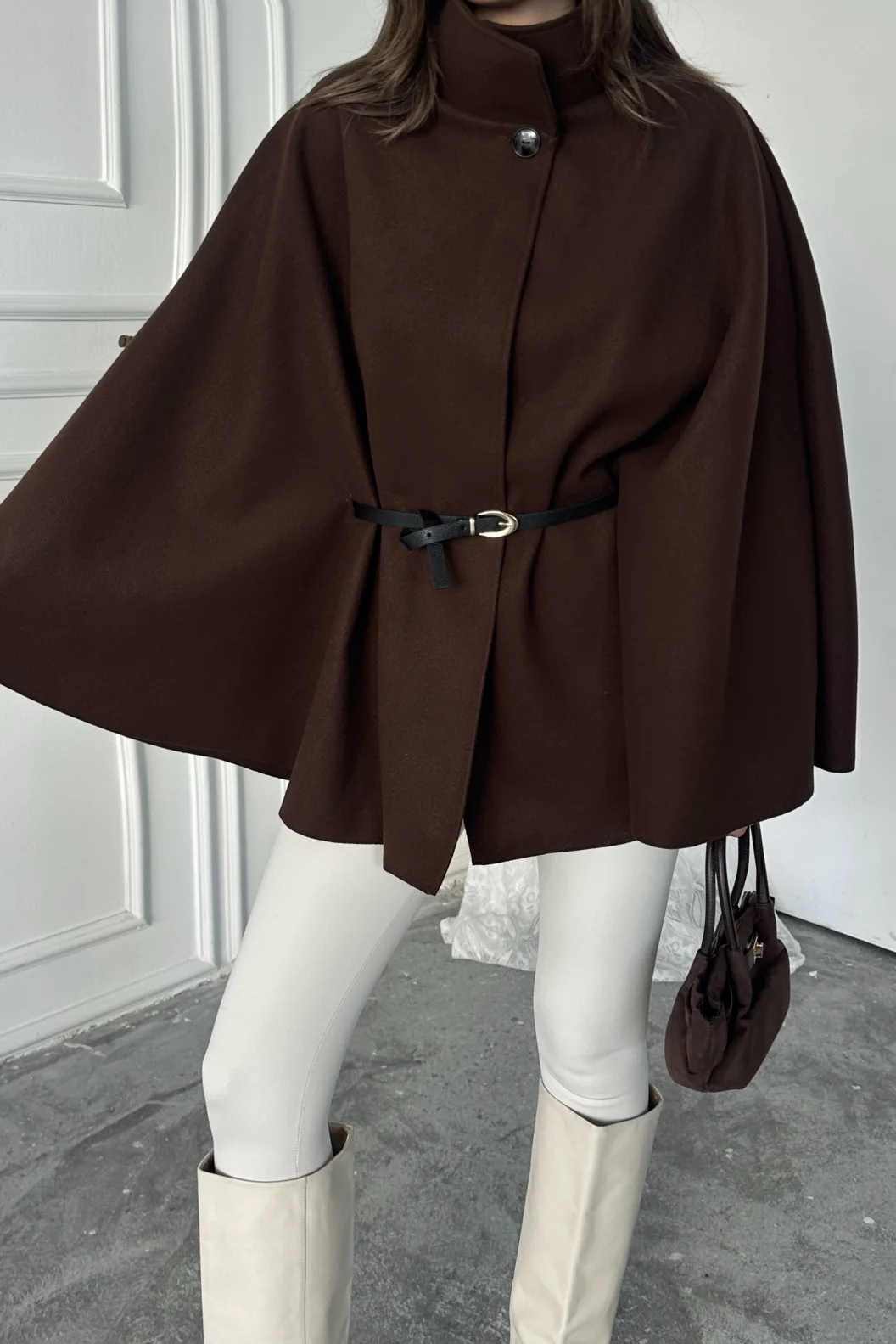 Kahve Kaşe Kemerli Panço