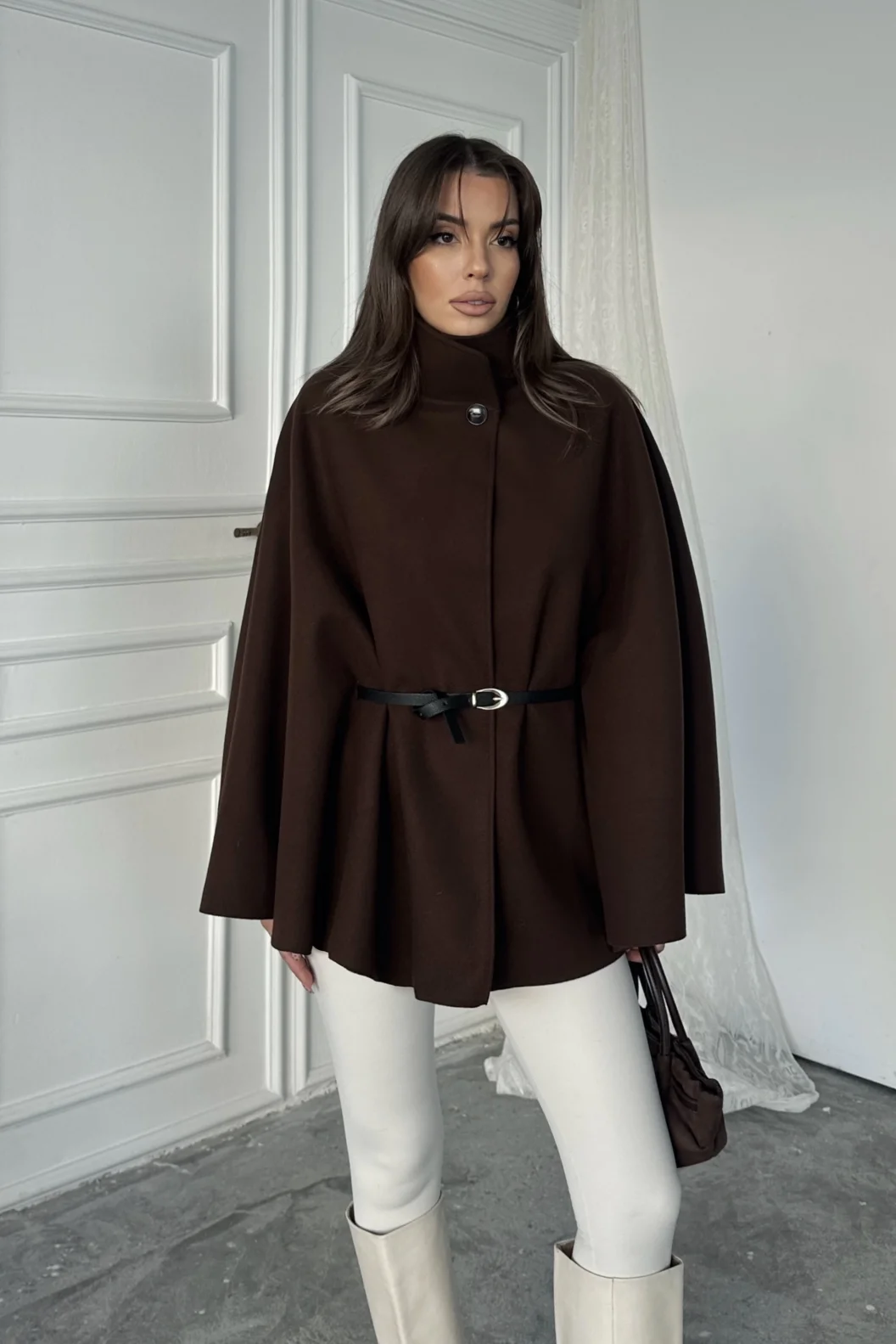 Kahve Kaşe Kemerli Panço