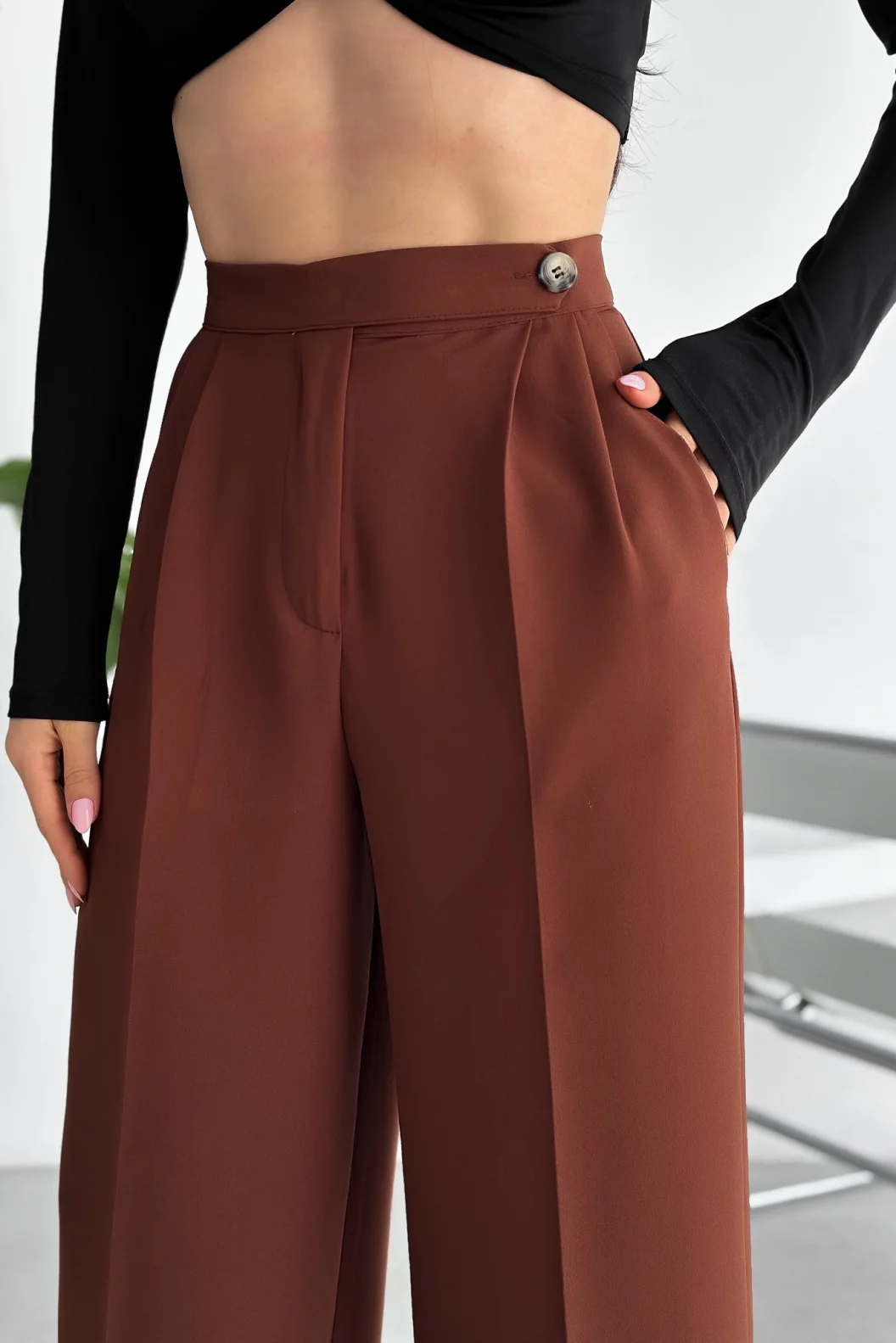 Kahve Kemer Detaylı Atlas Palazzo Pantolon