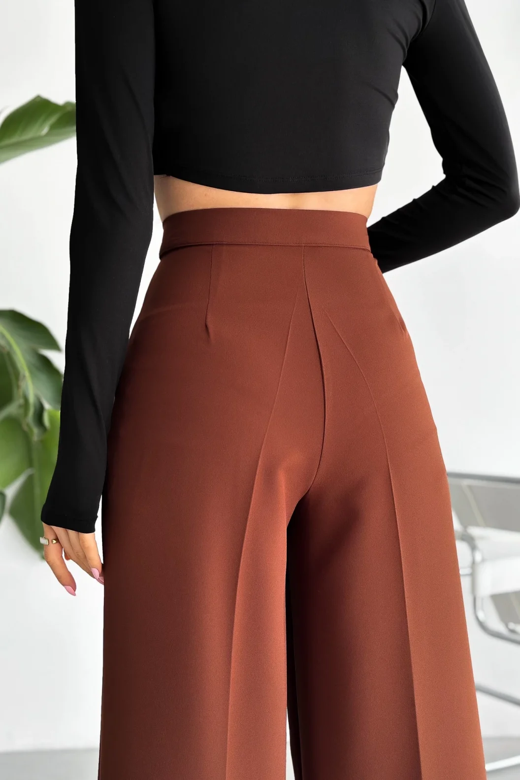 Kahve Kemer Detaylı Atlas Palazzo Pantolon