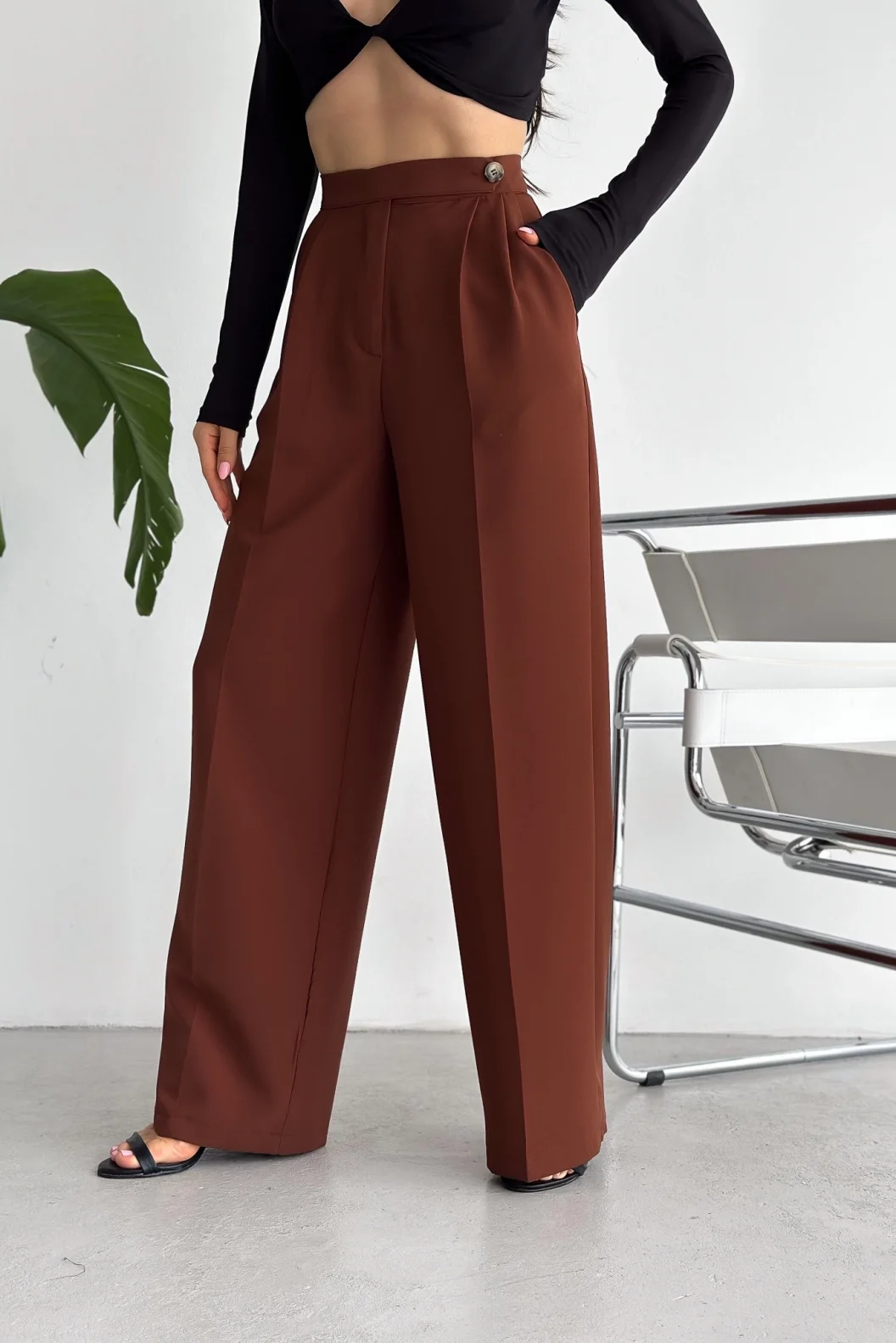 Kahve Kemer Detaylı Atlas Palazzo Pantolon