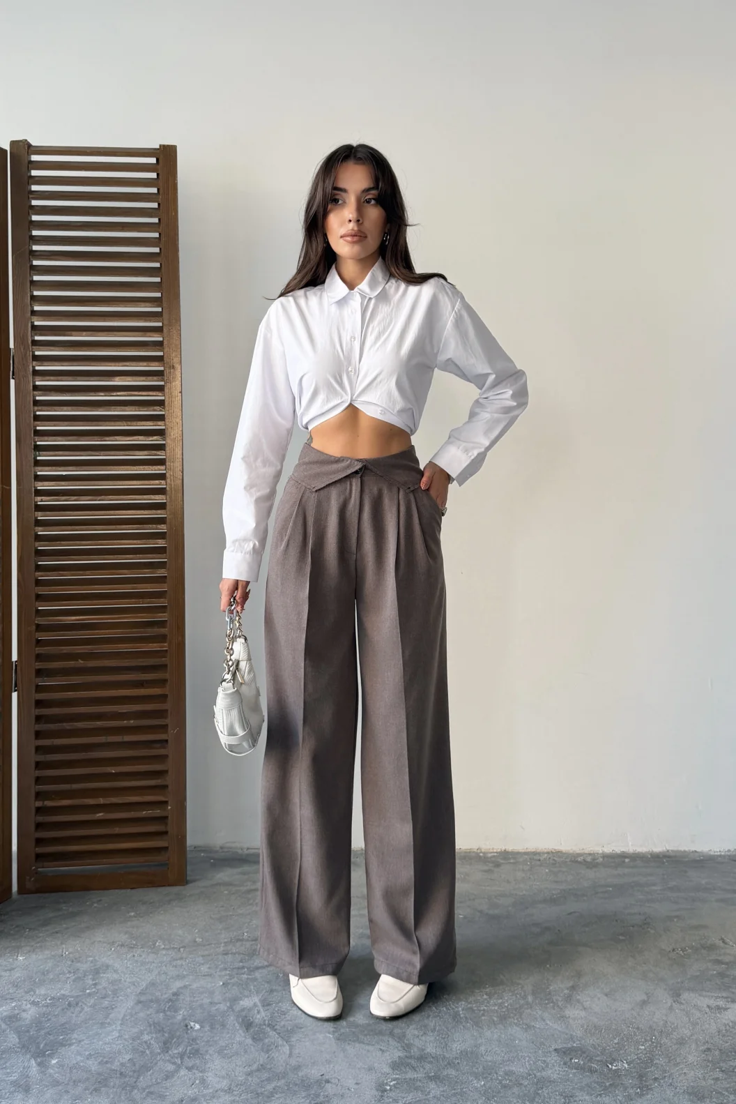 Kahve Kemer Detaylı Palazzo Pantolon