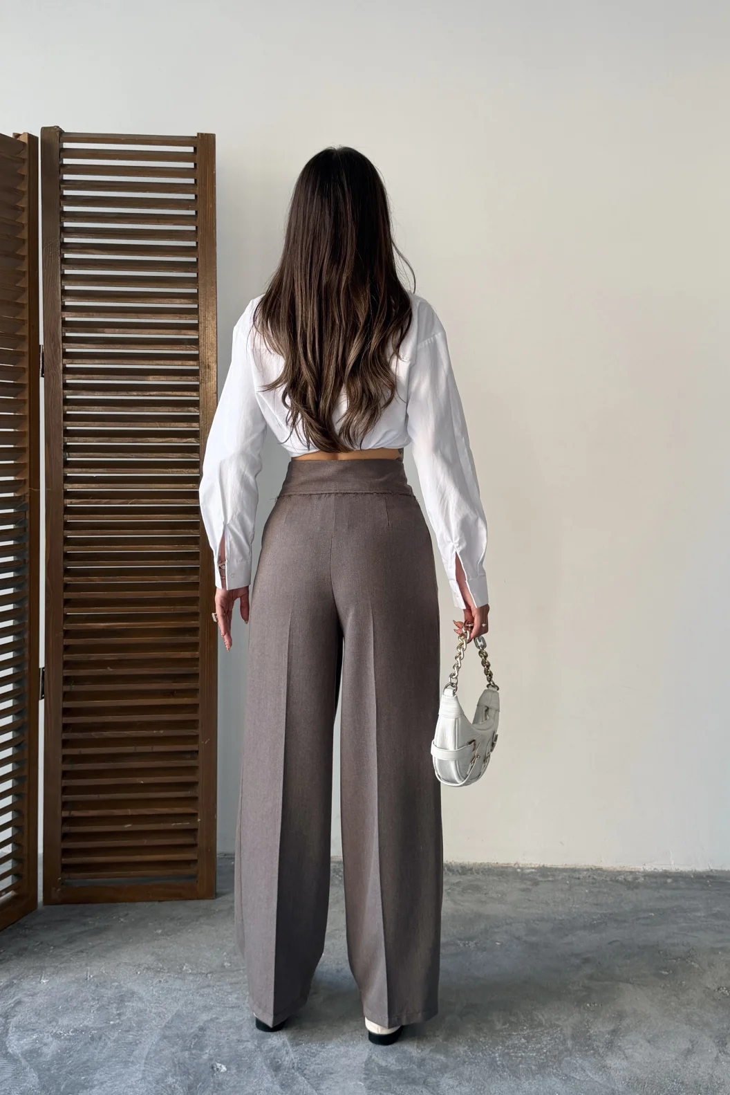 Kahve Kemer Detaylı Palazzo Pantolon