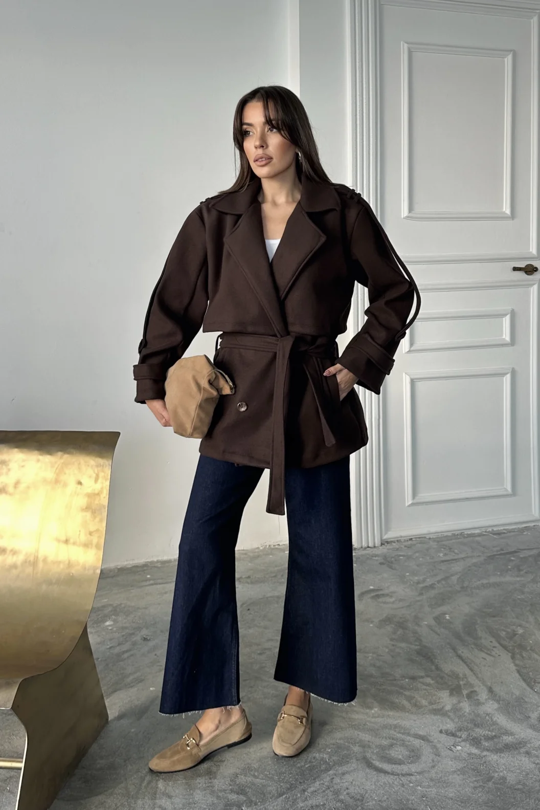 Kahve Modern Kesim Bordo Kaşe Kaban