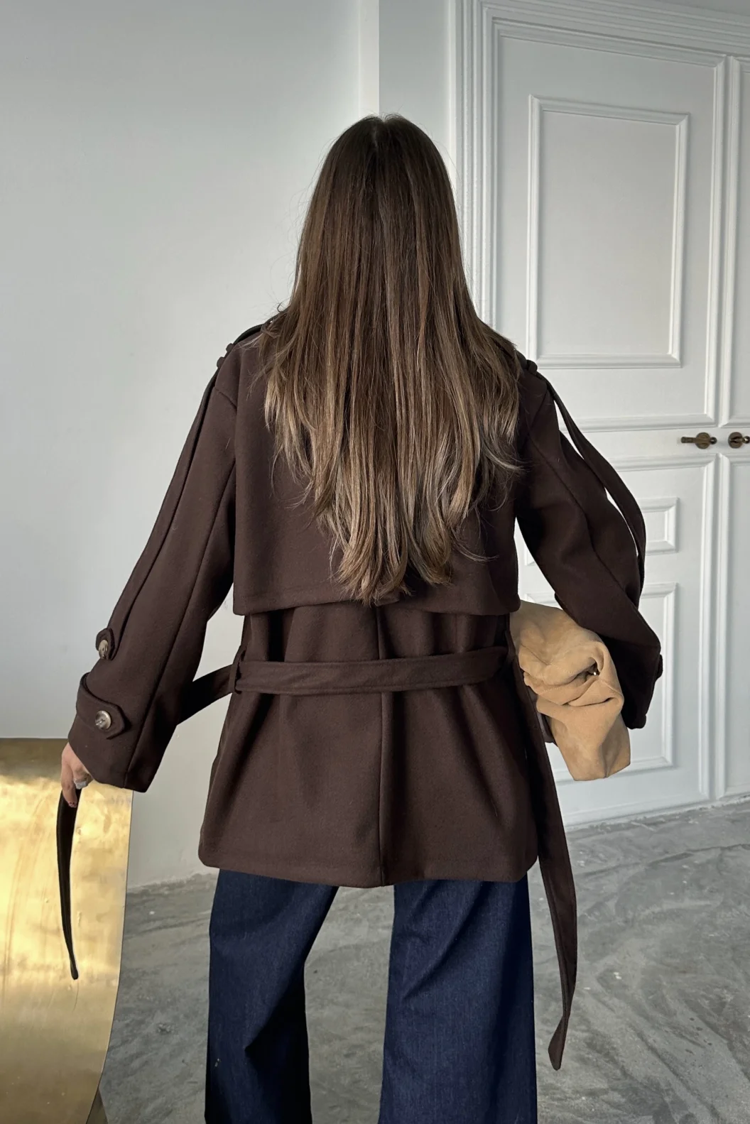 Kahve Modern Kesim Bordo Kaşe Kaban