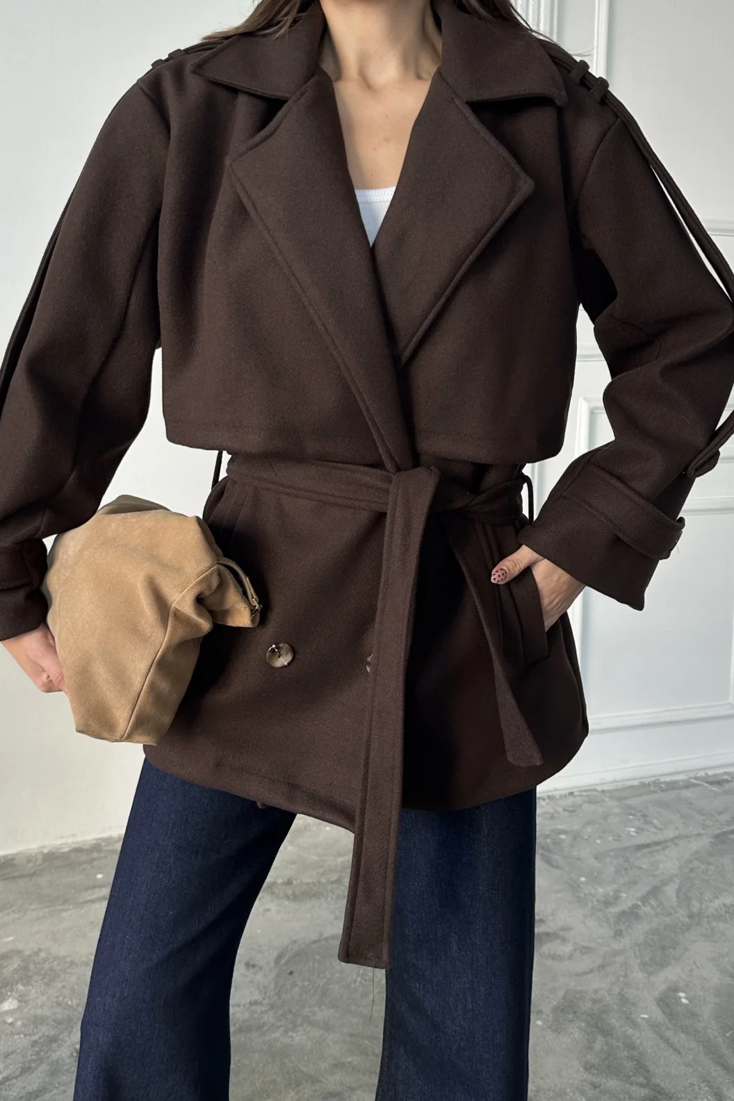 Kahve Modern Kesim Bordo Kaşe Kaban