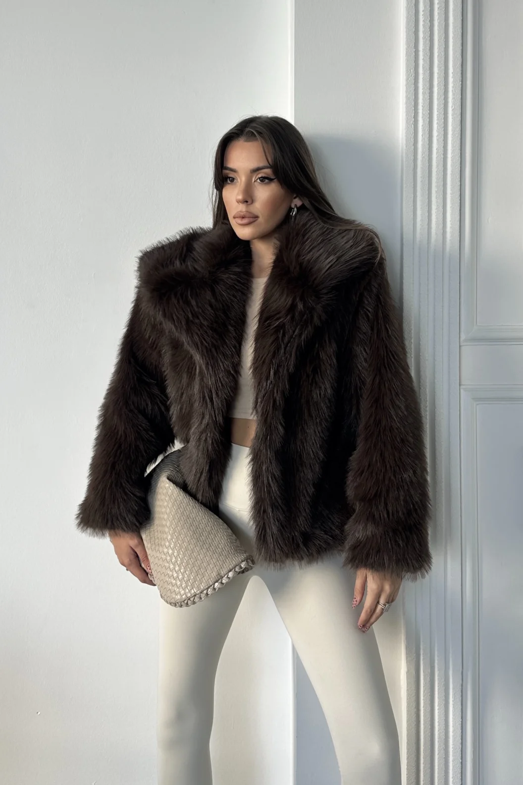 Kahve Şal Yaka Kürk Ceket