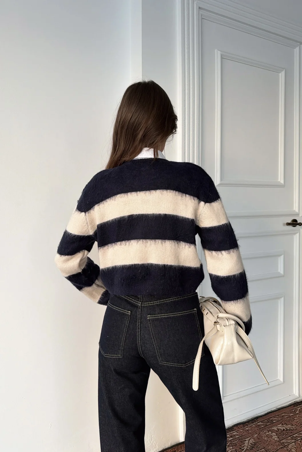 Lacivert Çizgili Triko Hırka