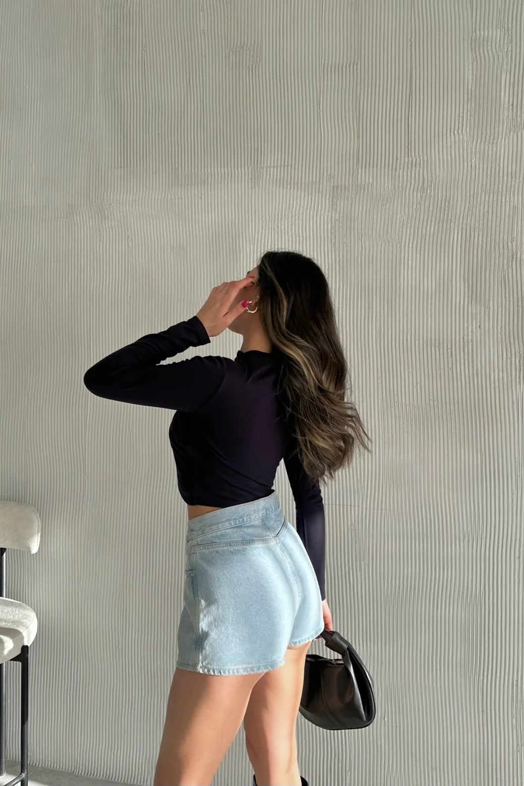 Lacivert Kruvaze Omuz Büzgülü Bluz