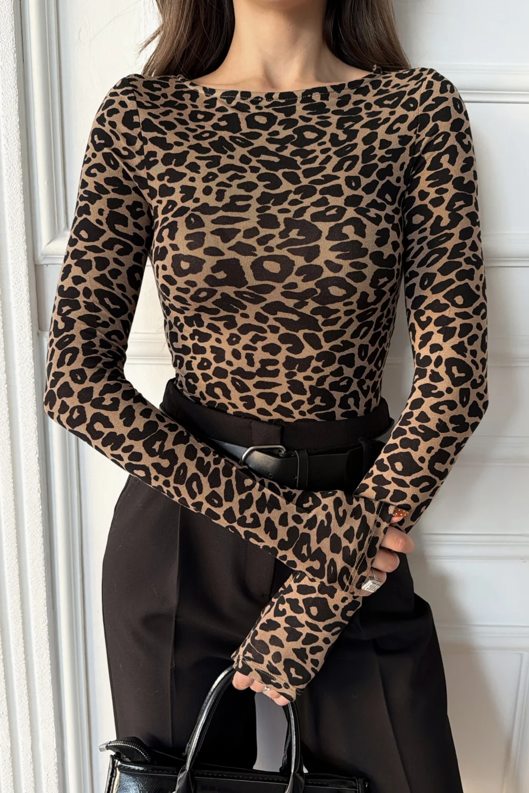 Leopar Kayık Yaka Modal Kaşmir Ultra Hafif Bluz