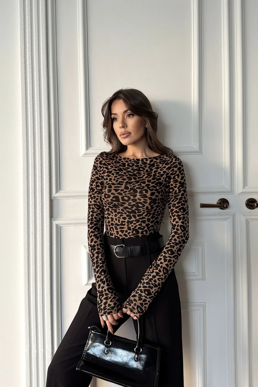 Leopar Kayık Yaka Modal Kaşmir Ultra Hafif Bluz