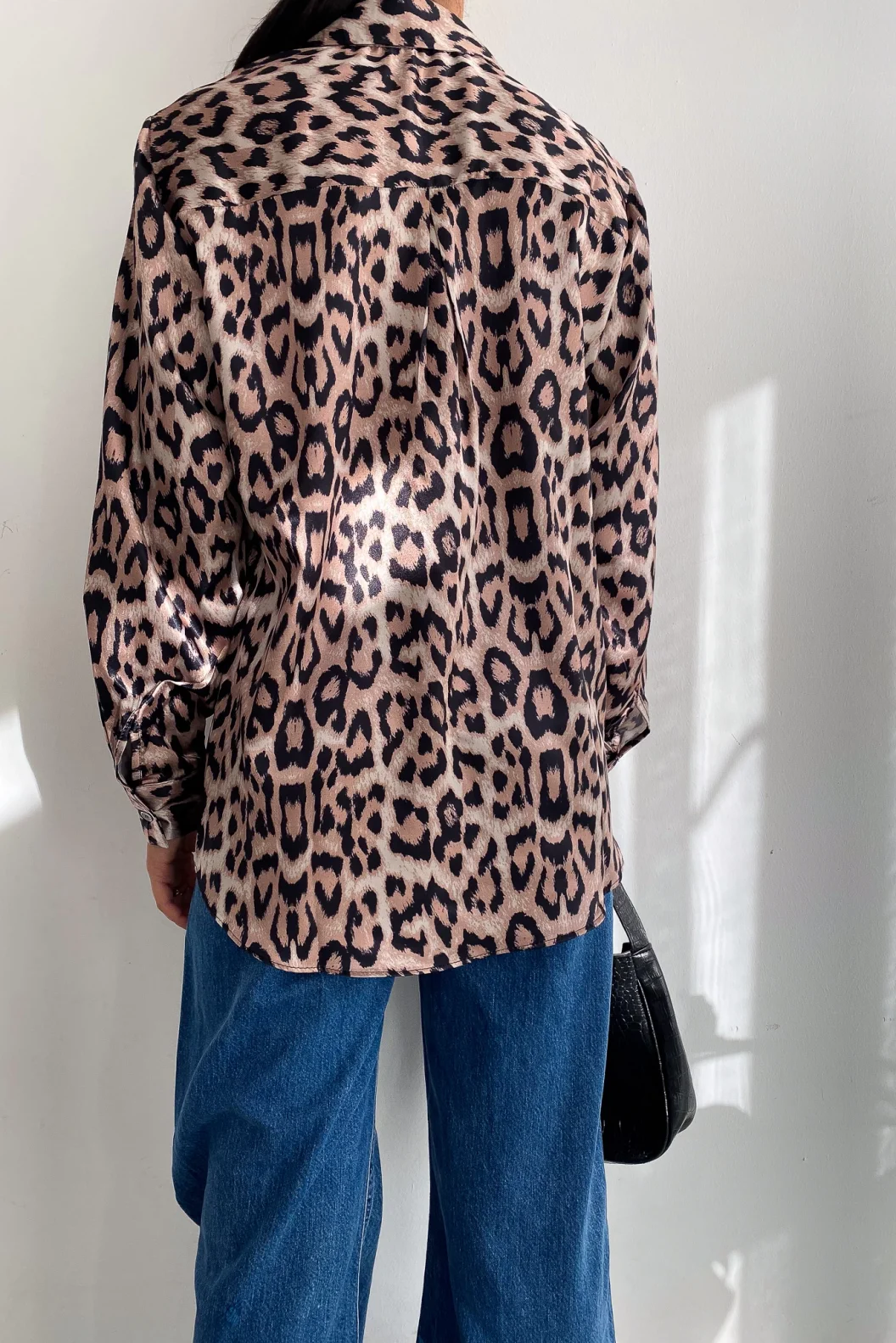 Leopar Saten Oversize Gömlek