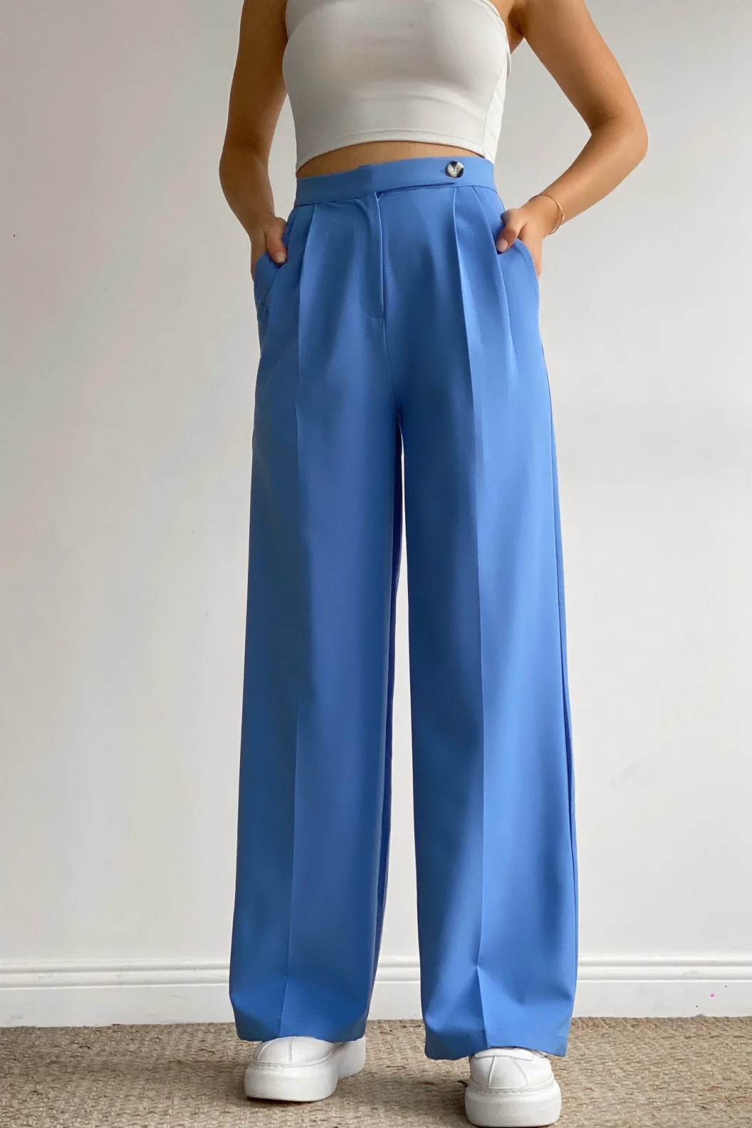 Mavi Kemer Detaylı Atlas Palazzo Pantolon