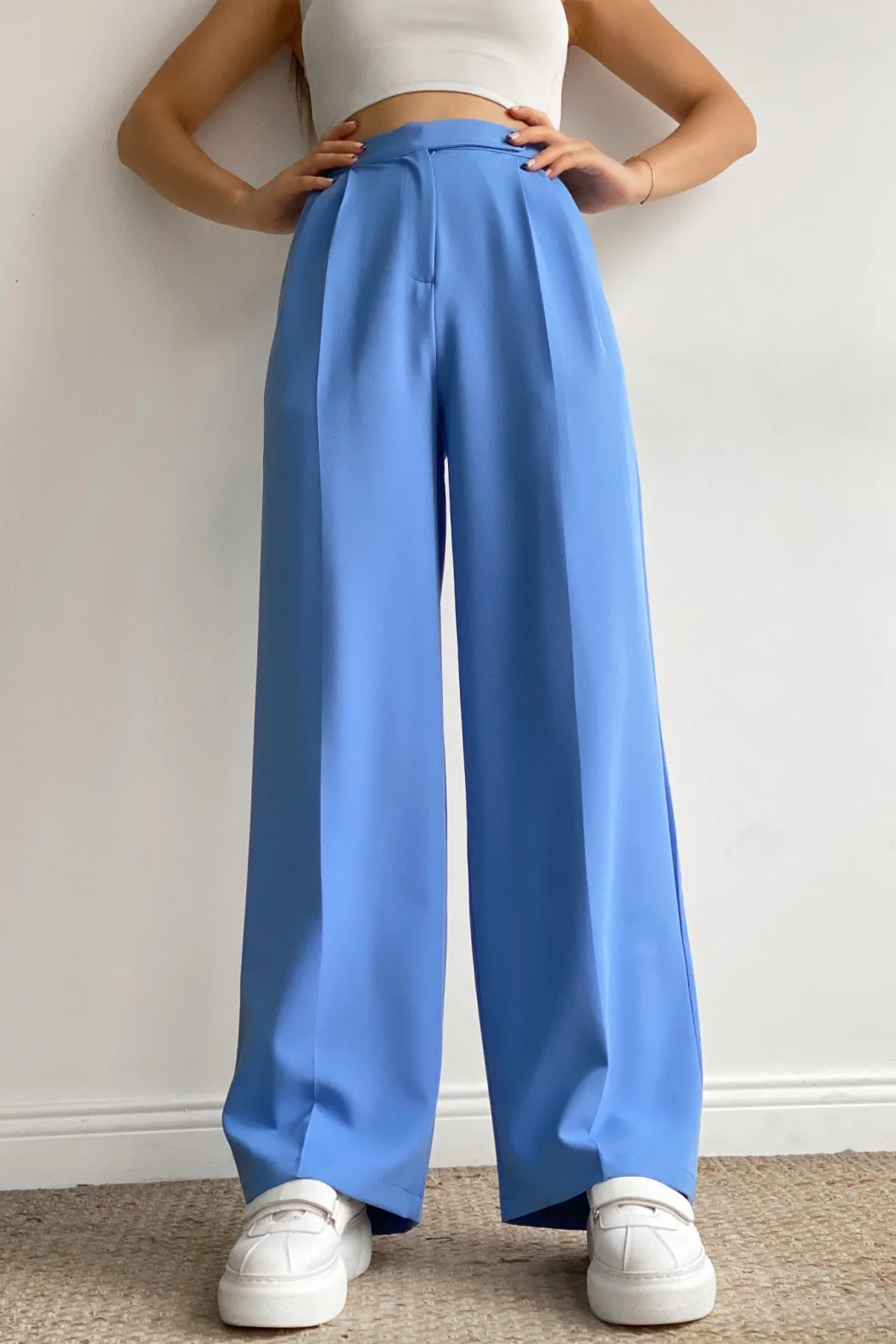 Mavi Kemer Detaylı Atlas Palazzo Pantolon