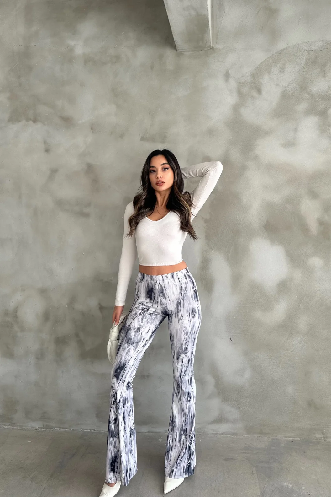 Mermer Desen İspanyol Paça Pantolon