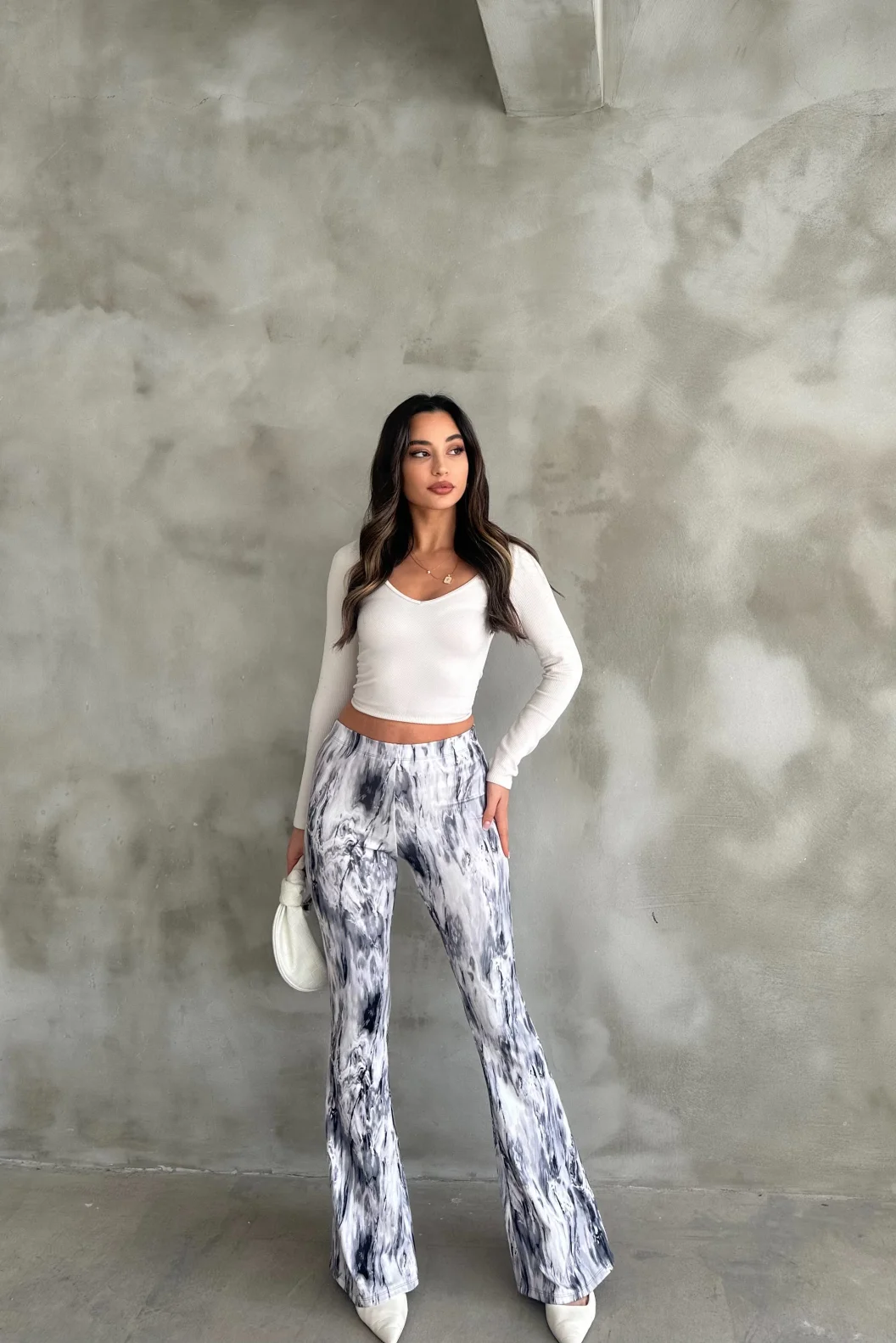 Mermer Desen İspanyol Paça Pantolon