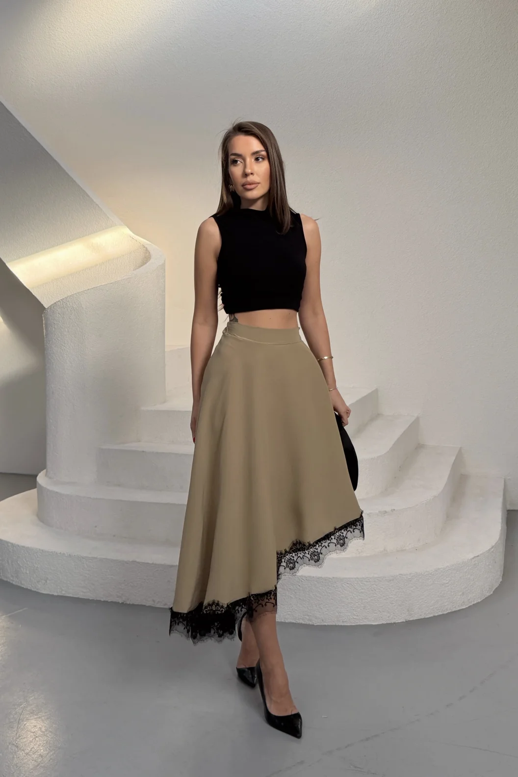 Olive Modal Dantelli Etek