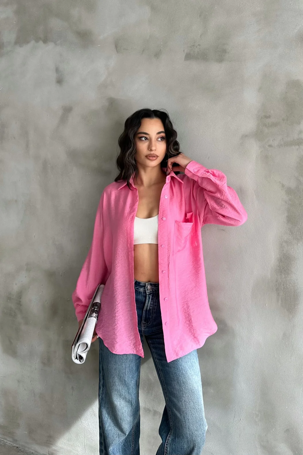 Pembe Oversize Gömlek