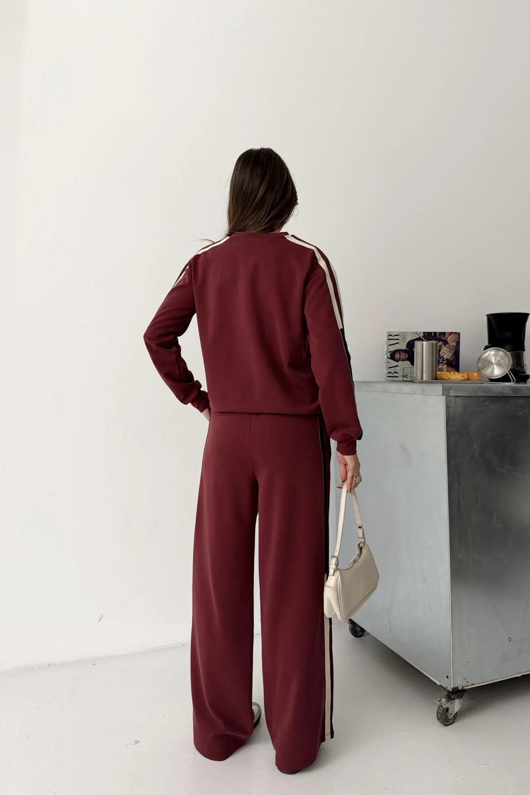 Bordo Şerit Detay Double İnterlok Takım