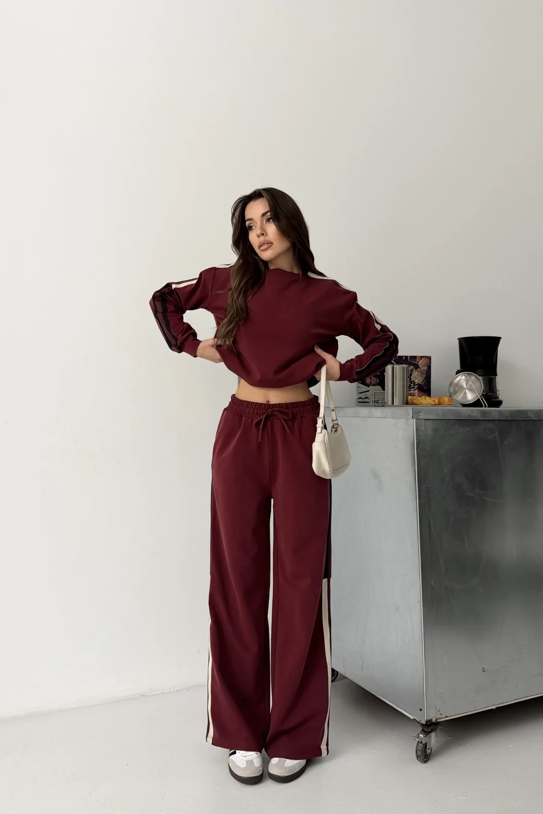 Bordo Şerit Detay Double İnterlok Takım