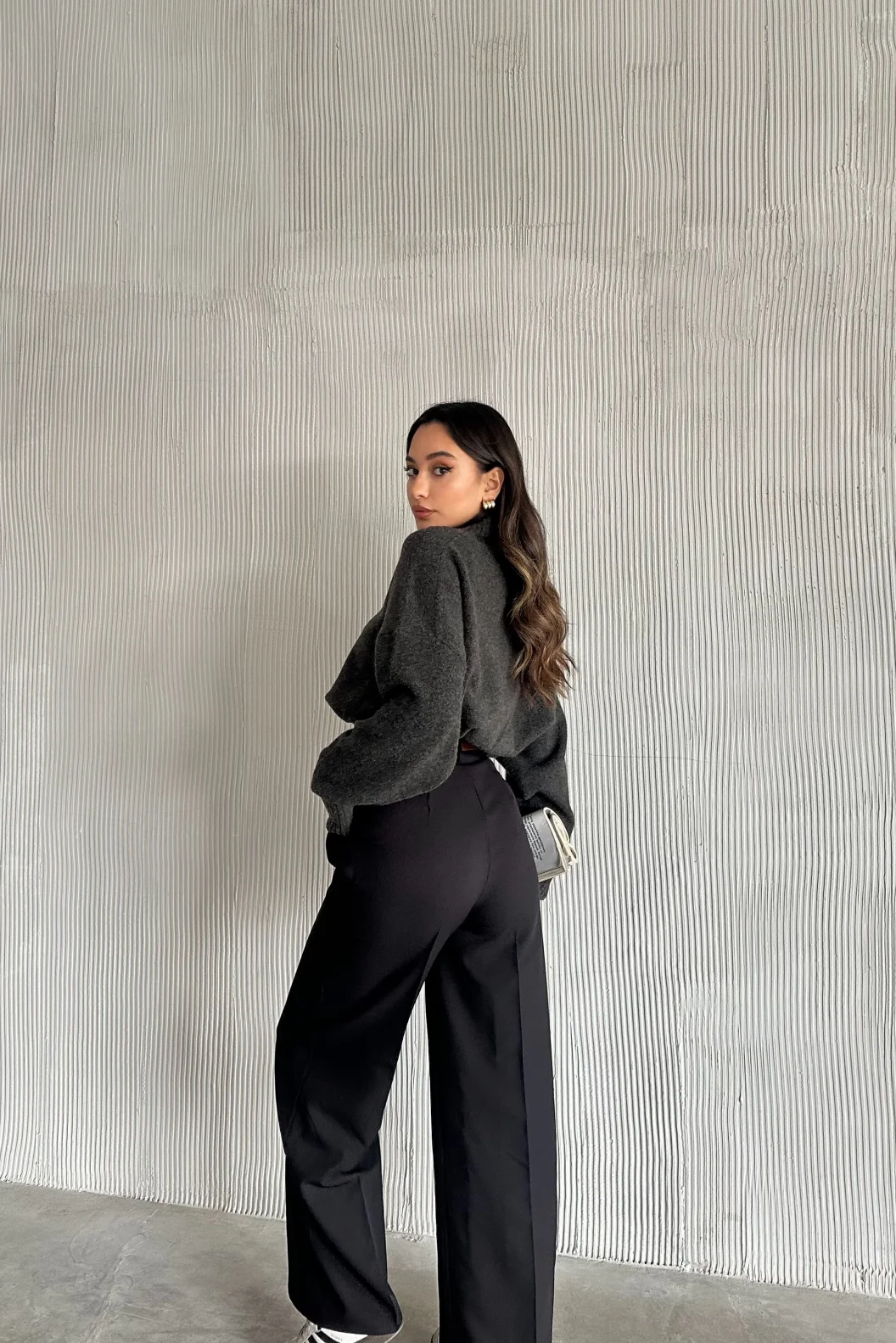 Siyah Atlas Palazzo Pantolon