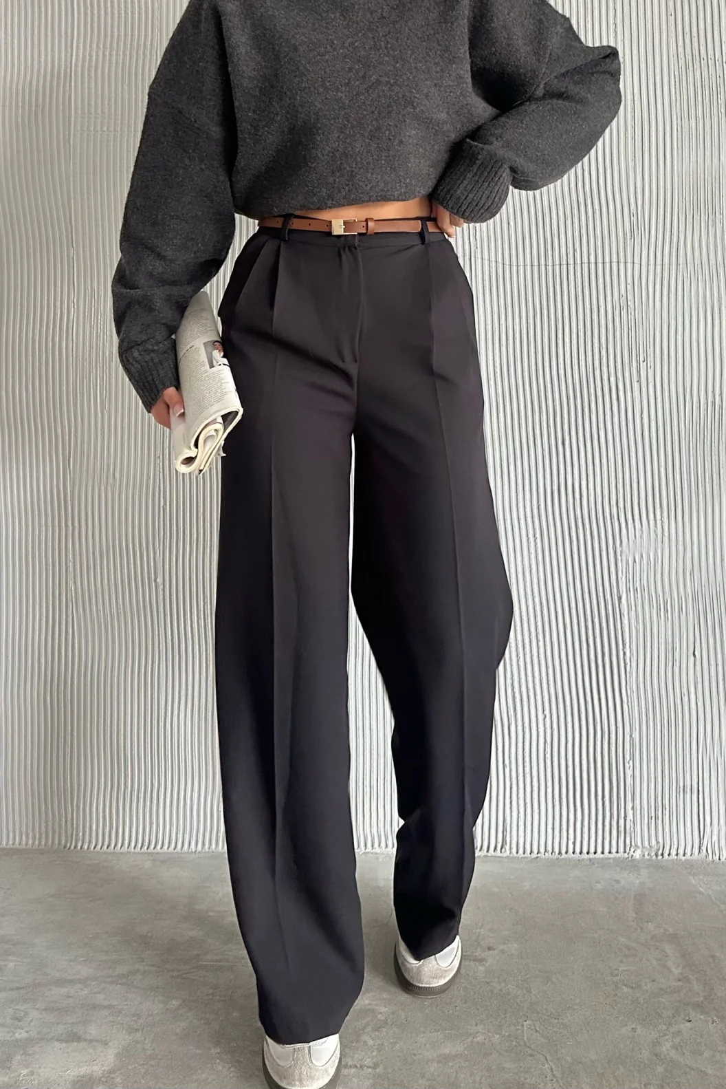 Siyah Atlas Palazzo Pantolon