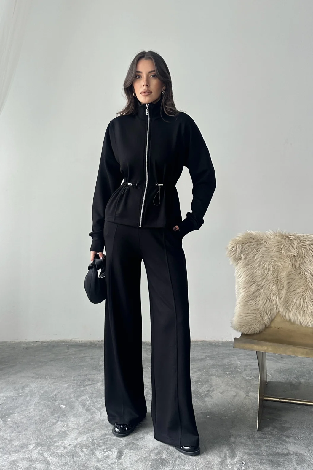 Siyah Bel Büzgülü Modal Takım