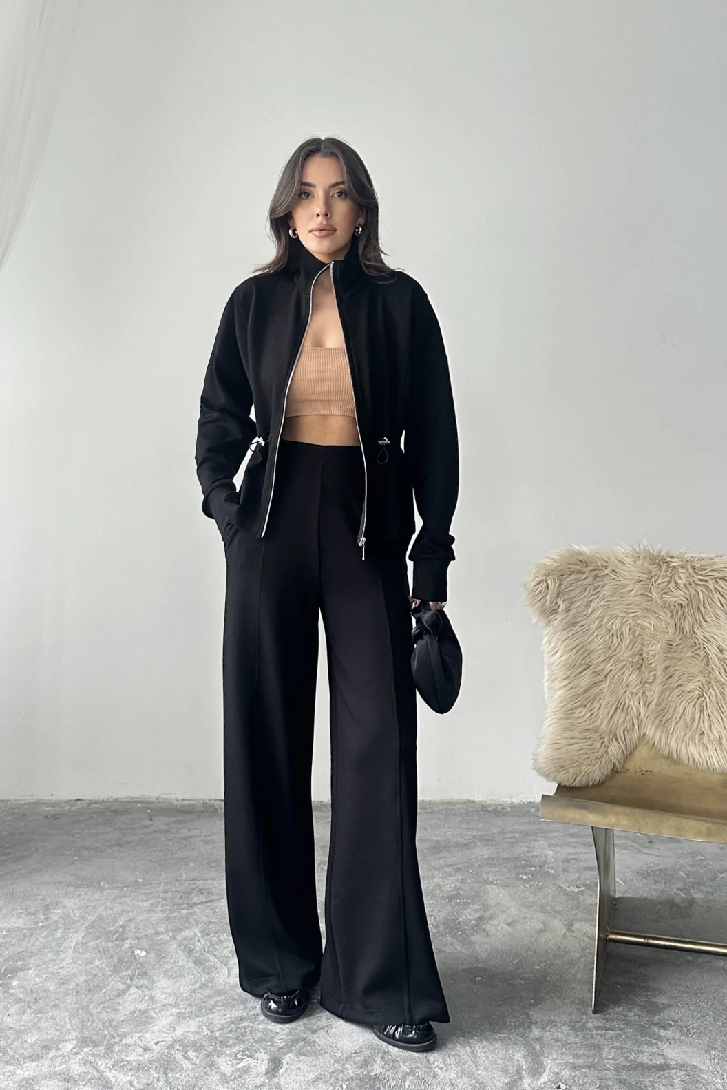 Siyah Bel Büzgülü Modal Takım