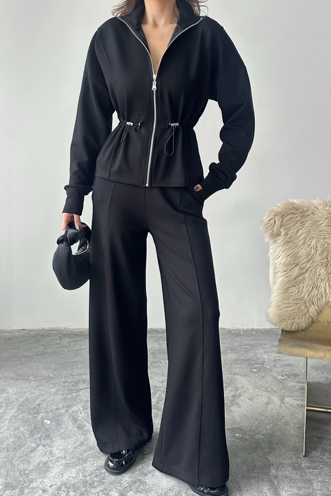 Siyah Bel Büzgülü Modal Takım