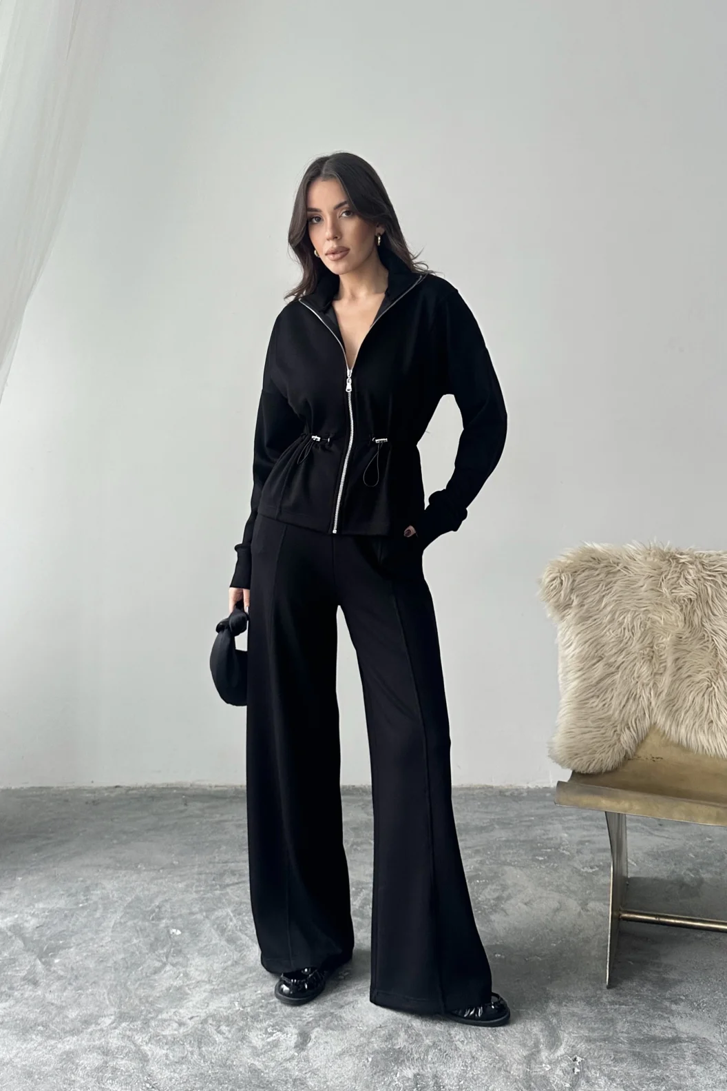 Siyah Bel Büzgülü Modal Takım