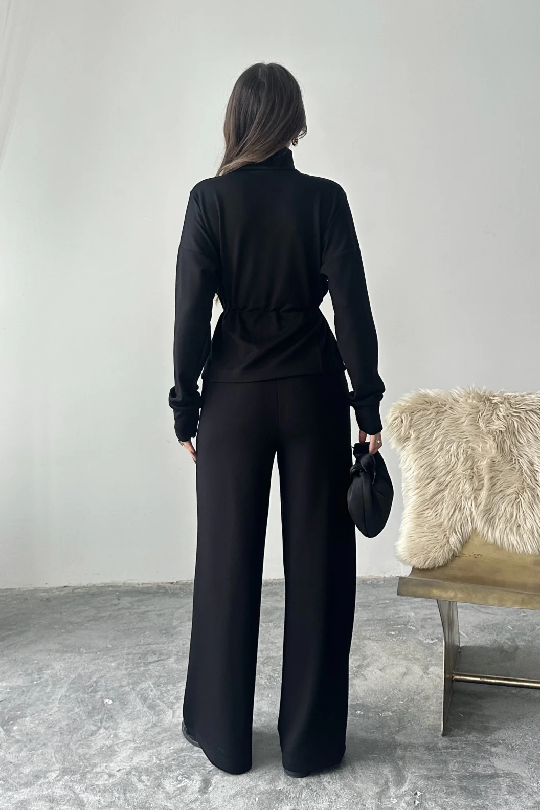 Siyah Bel Büzgülü Modal Takım