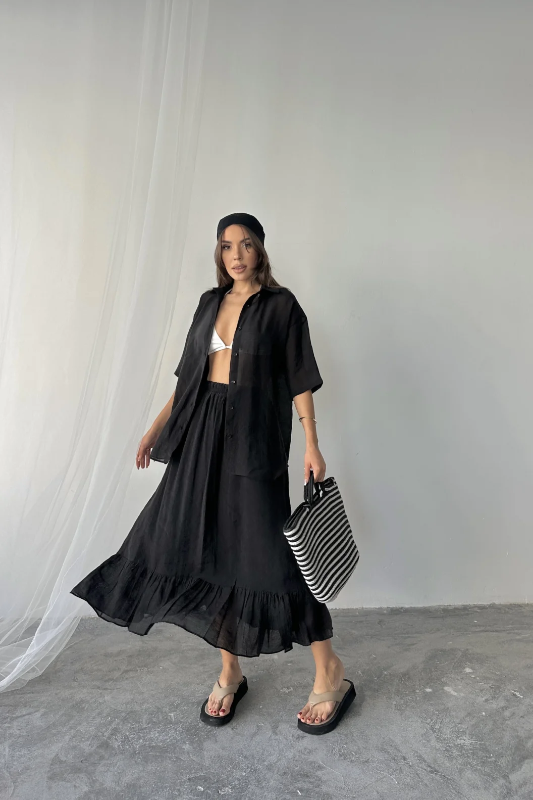 Siyah Oversize Gömlek Etek Takım