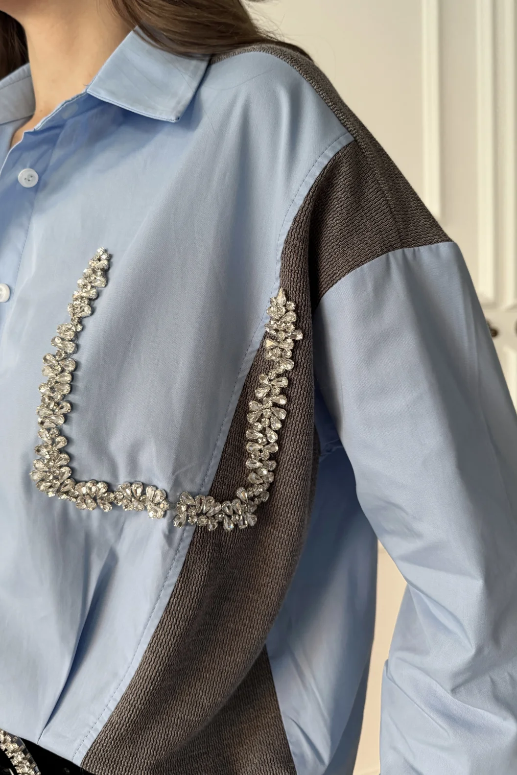 Triko Poplin Taş Detay Gömlek