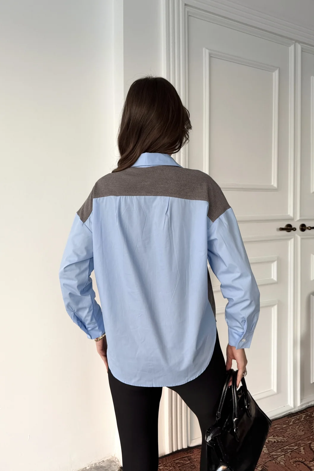 Triko Poplin Taş Detay Gömlek